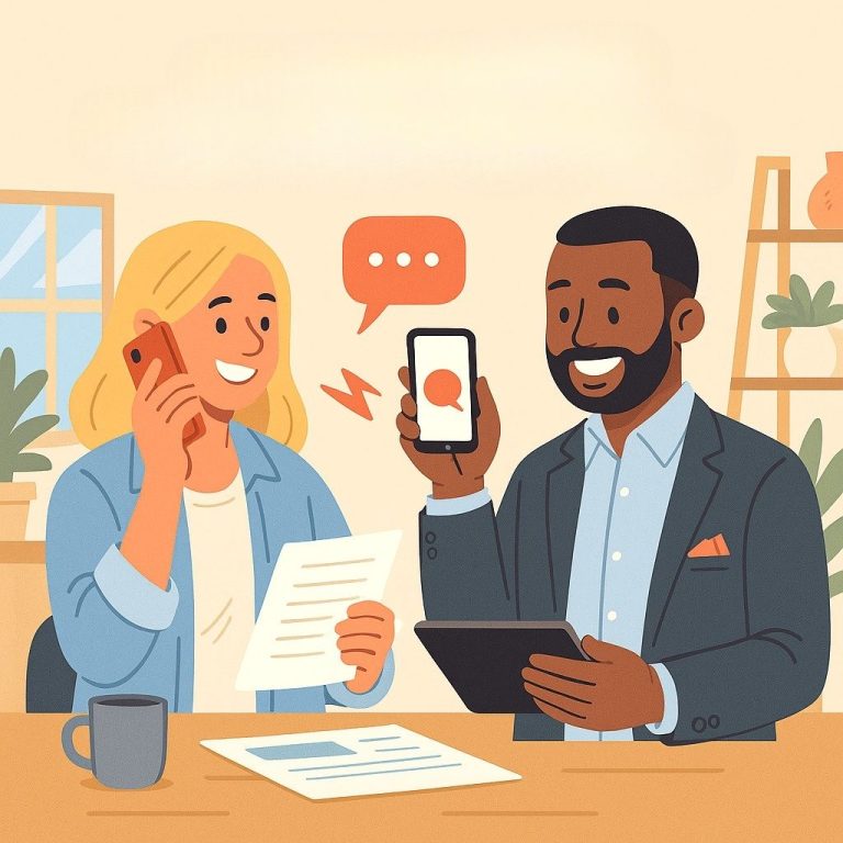 Property manager discussing leasing options with landlord in Bradford office